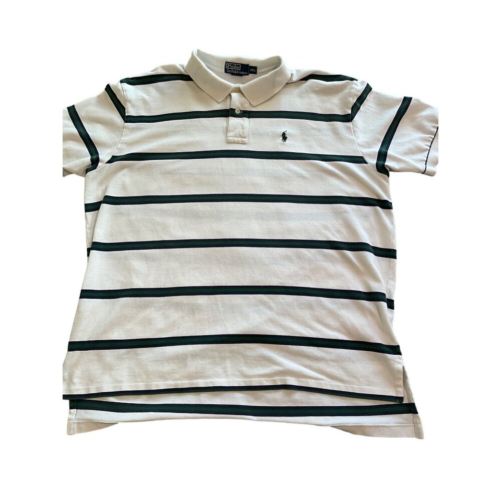 Polo Ralph Lauren XXL Off White with Green/Navy Stripe 100%‎ Cotton